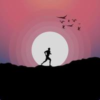 Silhouette of people running up the hill with beautiful concept design vector illustration