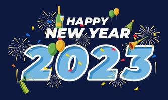 feliz año nuevo 2023. festivo 2023 celebración de año nuevo diseño colorido plano. diseño moderno y moderno para el banner, volante, tarjeta de felicitación y plantilla de publicación de medios de año nuevo 2023 vector