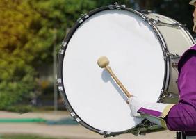 The Base drum that the orchestral students beat while walking in the parade. Soft and selective focus. photo