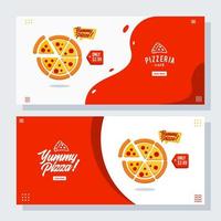 pizza pizzeria flyer conjunto de vectores colección banner de dibujos animados web ui ux anuncios ilustración fondo con icono de salchicha, promoción para la página de inicio del sitio web