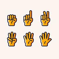 set of hand gesture count 1 2 3 4 and 5 vector icon illustration in trendy cartoon filled line style