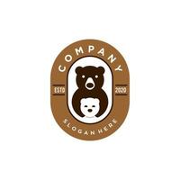 cute cartoon of bear mom and baby bear in badge style logo icon vector illustration
