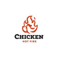 logotipo de pollo de fuego rústico, ilustración de icono de vector de símbolo caliente de llama de gallina, logotipo rojo y negro moderno, mascota de icono de restaurante de comida rápida