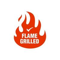 signo de vector a la parrilla de llama. etiqueta de icono de llama de fuego rojo para barbacoa y comida rápida caliente. símbolo del logotipo de la fiesta de barbacoa
