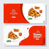 pizza pizzeria flyer conjunto de vectores colección banner de dibujos animados web ui ux anuncios ilustración fondo con icono de salchicha, promoción para la página de inicio del sitio web