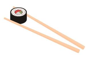 rollo de sushi y palillos vector