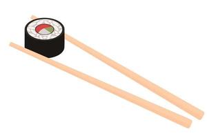 sushi roll and chopsticks vector