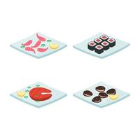 juego de platos con comida asiática vector