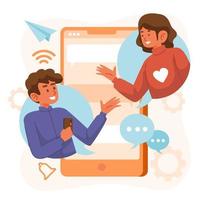 Mobile Chat Concept with Couple Making Online Conversation vector