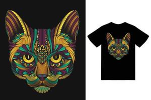 Cat ethnic illustration with tshirt design premium vector