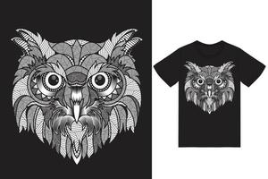 Owl ethnic illustration with tshirt design premium vector