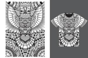 Owl ethnic pattern illustration with tshirt design premium vector