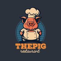 ilustración de la mascota del logotipo del chef de cerdo para la marca del restaurante de barbacoa de cerdo a la parrilla vector