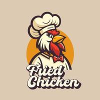 fried chicken chef mascot logo for food restaurant concept vector