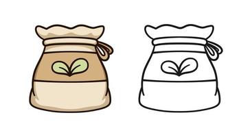 bolsa de saco de arpillera de semillas ilustración de arte de línea de contorno de dibujos animados lindo. jardinería agricultura agricultura página de libro para colorear actividad hoja de trabajo para niños vector