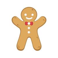 Happy gingerbread man cookie with bow tie. Winter Christmas food cartoon illustration. vector