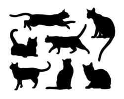 conjunto abstracto de silueta de gato negro en diferentes poses. sentado, de pie, corriendo, etc. icono, ilustración de vector de logotipo.