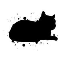 Sitting Black Cat Silhouette with Ink Splatter Abstract Illustration. vector