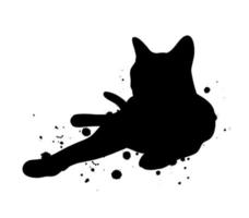 Sitting Black Cat Silhouette with Ink Splatter Abstract Illustration. vector