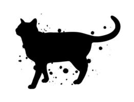 Black Cat Silhouette with Ink Splatter Abstract Illustration. vector