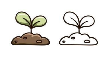 Little seedling sprout cute cartoon outline line art illustration. Gardening farming agriculture coloring book page activity worksheet for kids vector