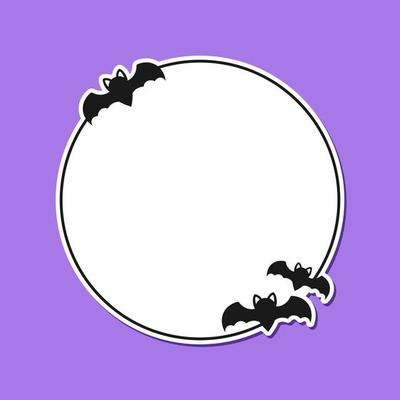 Round bat border frame. Simple minimal Halloween theme frames