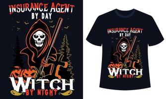 increíble agente de seguros de diseño de camisetas de halloween de día y de noche vector