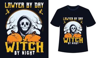 increíble abogado de diseño de camisetas de halloween de día con de noche vector