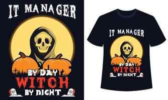 increíble diseño de camiseta de halloween administrador de día con noche vector