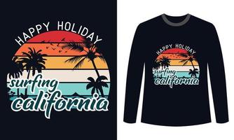 diseño de camisetas de verano felices vacaciones surf california vector