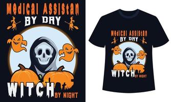 asombroso diseño de camiseta de halloween asistente médico de día con de noche vector