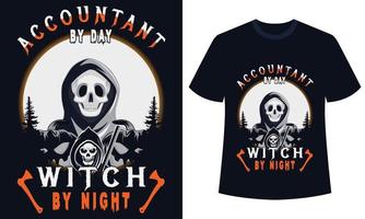 increíble diseño de camiseta de halloween contable de día con de noche vector