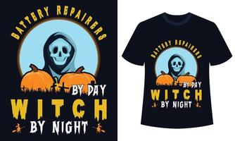 increíble diseño de camiseta de halloween reparador de batería de día y de noche vector