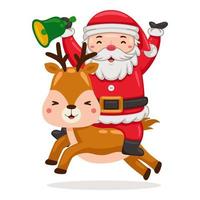 Cute Santa Claus with deer in cartoon style illustration vector
