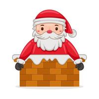 Cute Santa Claus enters through the chimney in cartoon style illustration vector