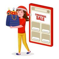 ilustración de vector de compras en línea de navidad