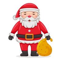 Cute Santa Claus deliver christmas gift in cartoon style illustration vector