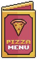 Pixel art pizza menu, paper menu vector icon for 8bit game on white background