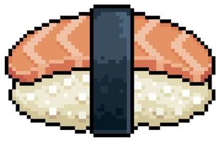 Pixel art sake nigiri with seaweed sushi japanese food vector icon for 8bit game on white background