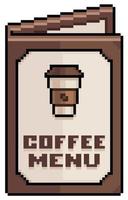 menú de café de pixel art, icono de vector de menú de papel para juego de 8 bits sobre fondo blanco