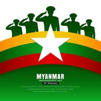 Fondo de diseño del día de la independencia de myanmars con vector de silueta de soldados.