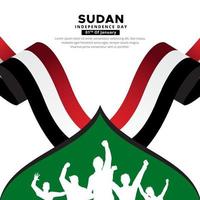 maravilloso diseño del día de la independencia de sudán con silueta de soldado y bandera ondulada vector