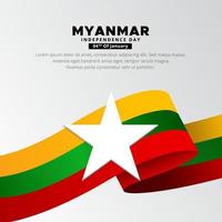 fondo de diseño moderno del día de la independencia de myanmar con vector de bandera ondulada