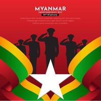 Celebration Myanmars Independence day design background with soldiers silhouette vector. vector