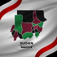 diseño del día de la independencia de sudán con bandera ondulada y mapas de sudán. vector del día de la independencia de sudán