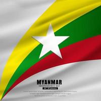 fondo de diseño abstracto del día de la independencia de myanmar con vector de bandera ondulada.