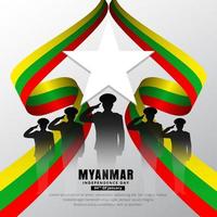 feliz día de la independencia de myanmar fondo de diseño con vector de bandera ondulada.