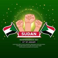 Shiny Sudan Independence Day design with wavy flag and gesture fist. vector