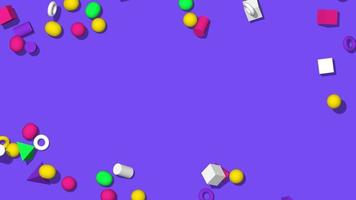 cápsula de formas geométricas coloridas, anillo, cubo, pirámide, cilindro y esfera que caen de los bordes en el piso 3d renderizado, clave de croma, selección de luma mate video