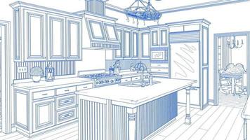 transição da bela cozinha personalizada do desenho à conclusão. video